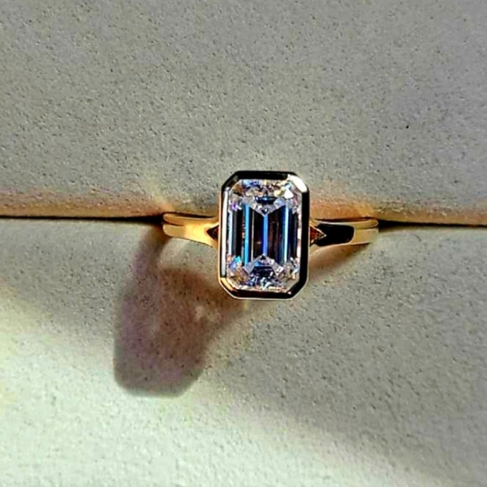 Solid 14k gold 2.5ct emerald cut moissanite ring